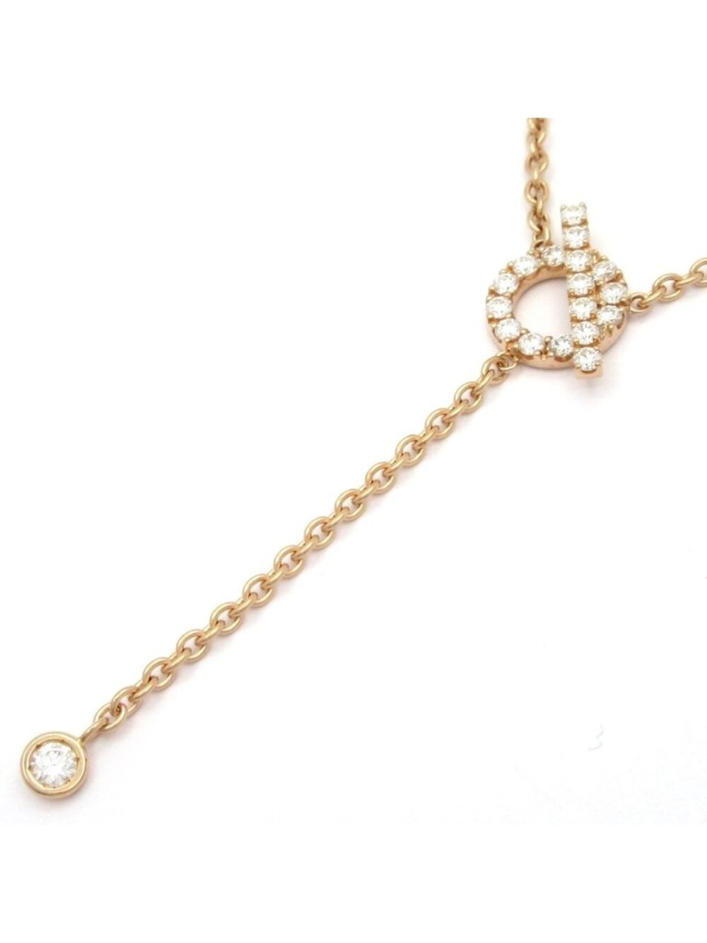 Hermes Necklace Finesse Tie Lariat 18k Pink Gold Diamond